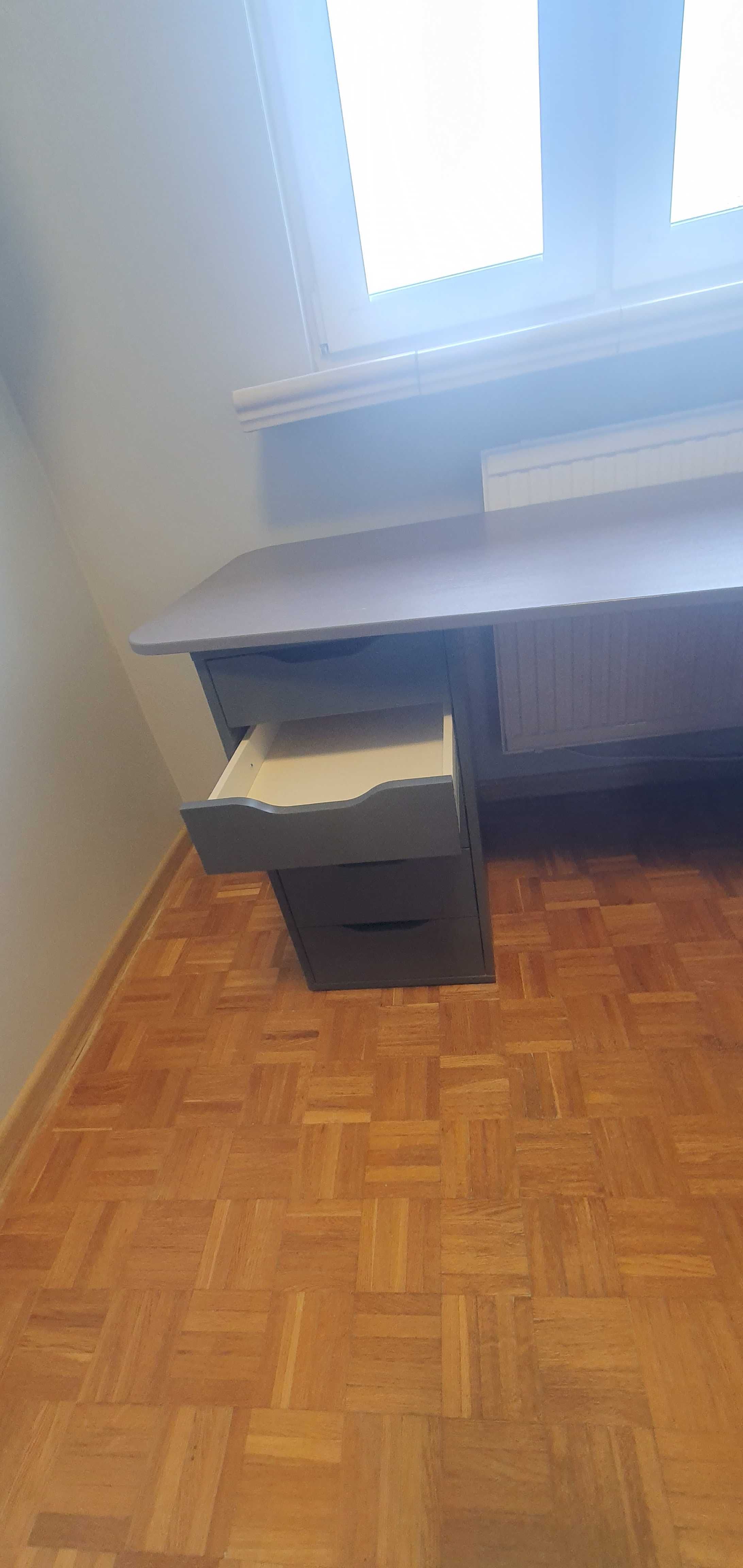 IKEA BEKANT Narożny blat prawy, ciemno szary plus kontenerki