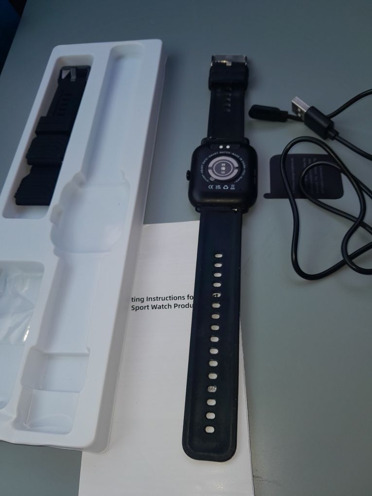 Smartwatch czarny 2 paski aptkdoe p66 fitness watch 1,85 cala