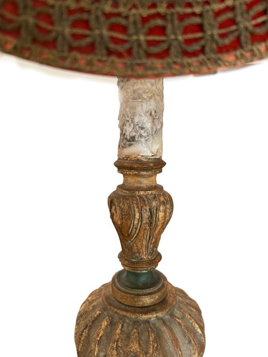 Candeeiro de Pé Antigo em Madeira e Veludo 1,95 metros