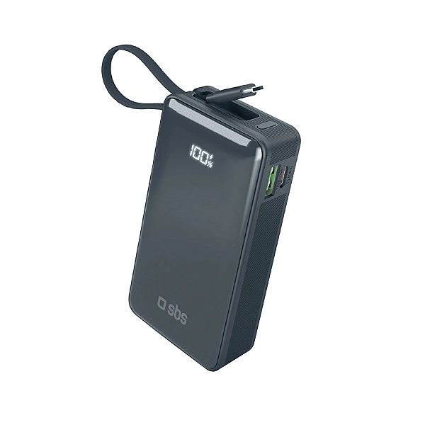 Powerbank SBS 10000 mAh 20W z wbudowanym kablem USB-C i wyświetlaczem
