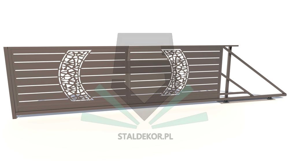 Brama przesuwna 4x1,5m wycinana laserowo, CNC,  panelowa.  Corten.
