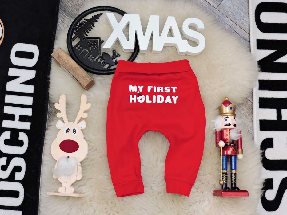 H&M - świąteczne bawełniane spodnie Mikołaj r 68