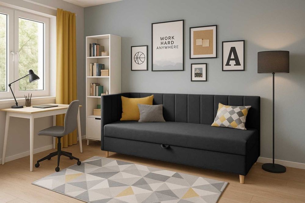 Tapczan Hugo. Kanapa, sofa łóżko jednoosobowe. Szybka dostawa, materac