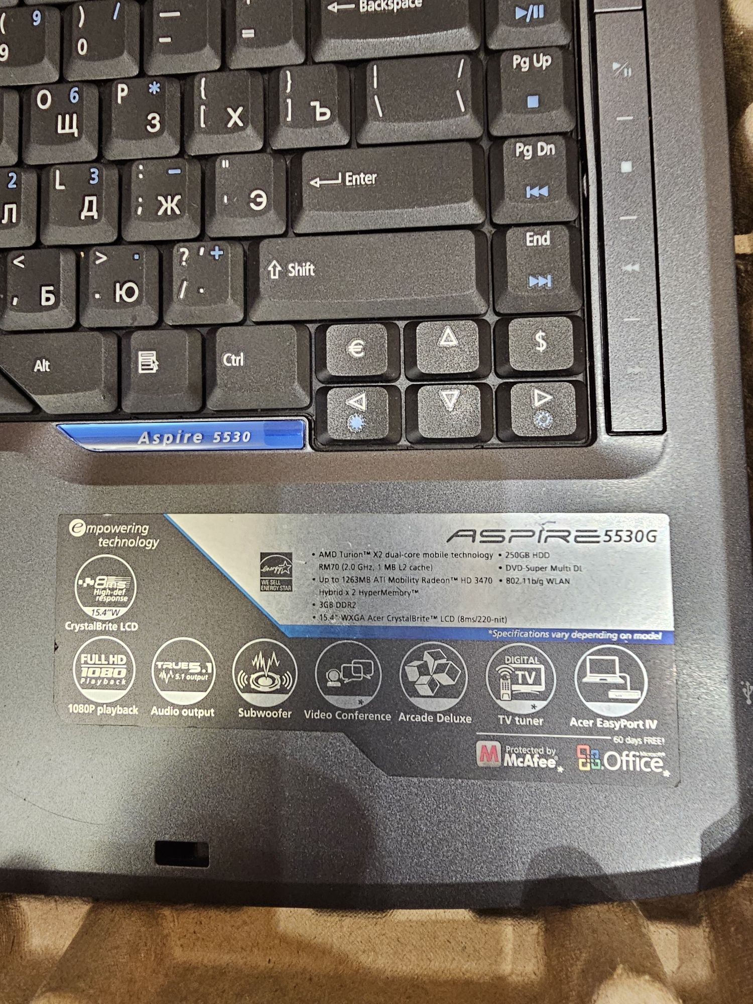 Ноутбук acer ASPIRE 5530G (не робочій)