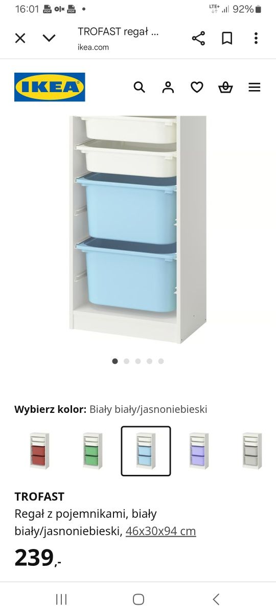 Ikea regał TROFAST 46x30x94cm z pojemnikami i półkami