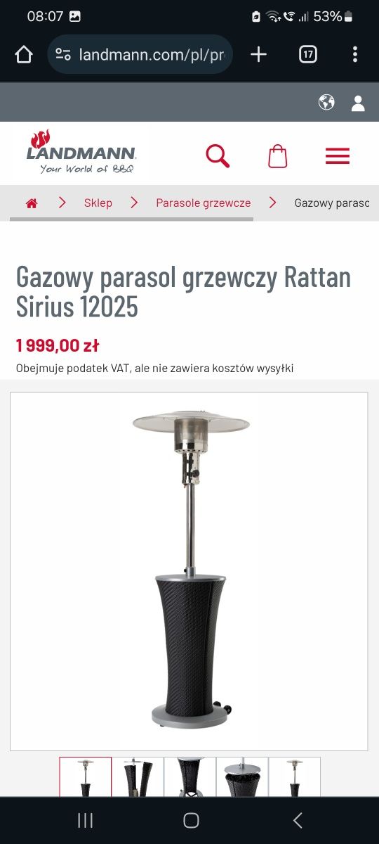 Gazowy parasol grzewczy Rattan Sirius 12025