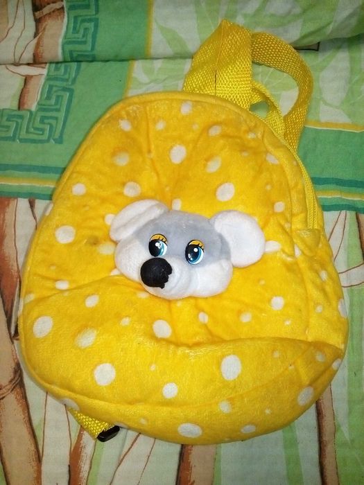 рюкзак жёлтый 22 см. мышонок тканевый 1 отд.