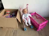 Duże pudło zabawek dla dziewczynki, wózek,kołyska,bobasy itd