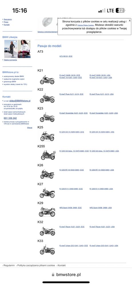 Bmw r 1200 gs r rt r Nine uszczelka od głowicę