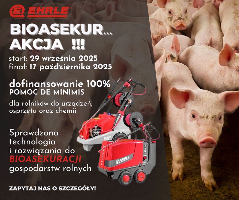 Myjka Ehrle KD 523 hodowla świń, chlewnia, ASF, dofinansowanie 100%