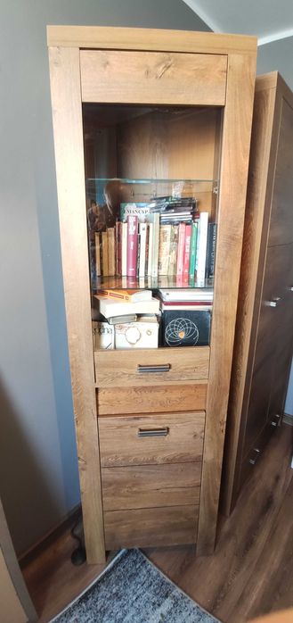 Witryna narożna wąska Indianapolis I23 kolor jesion jasny 192 na 47 cm