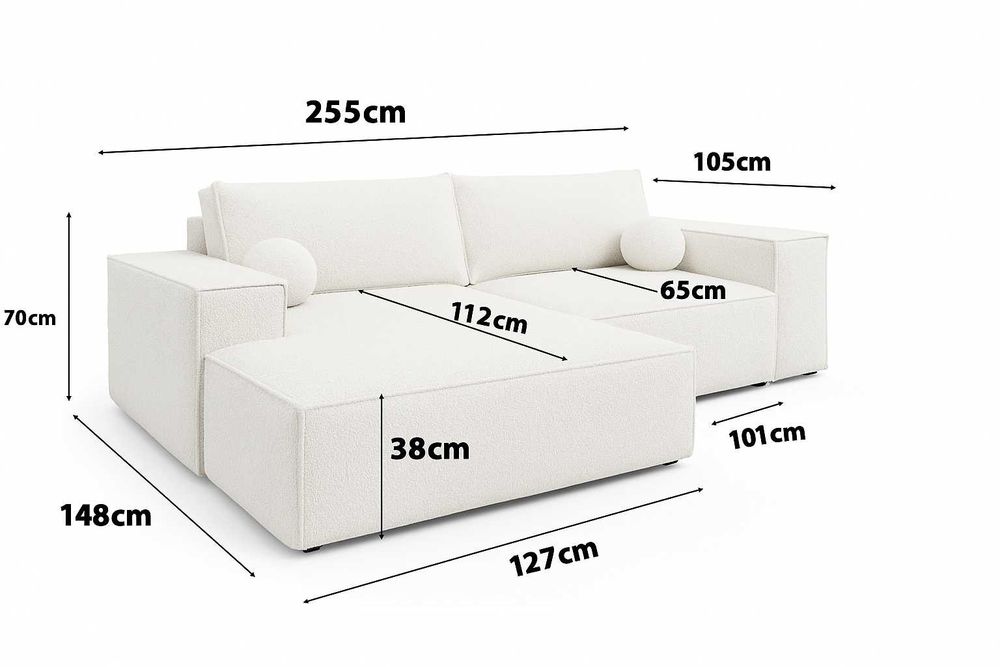 Narożnik rozkładany COBO 255 cm funkcja spania sprężyna falista boucle