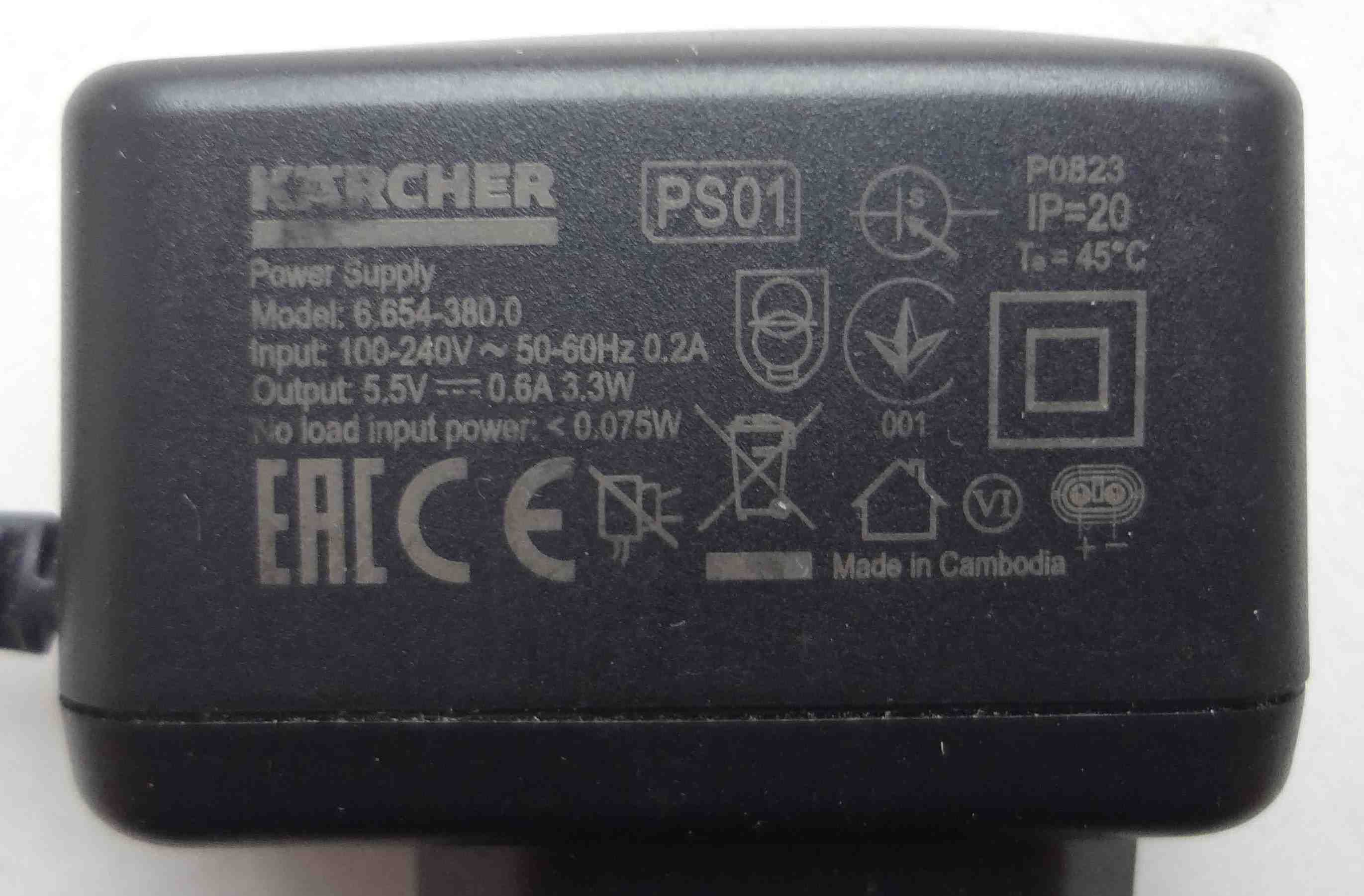 Блок питания KARCHER 5.5V 0.6A 6.654-380.0 адаптер
