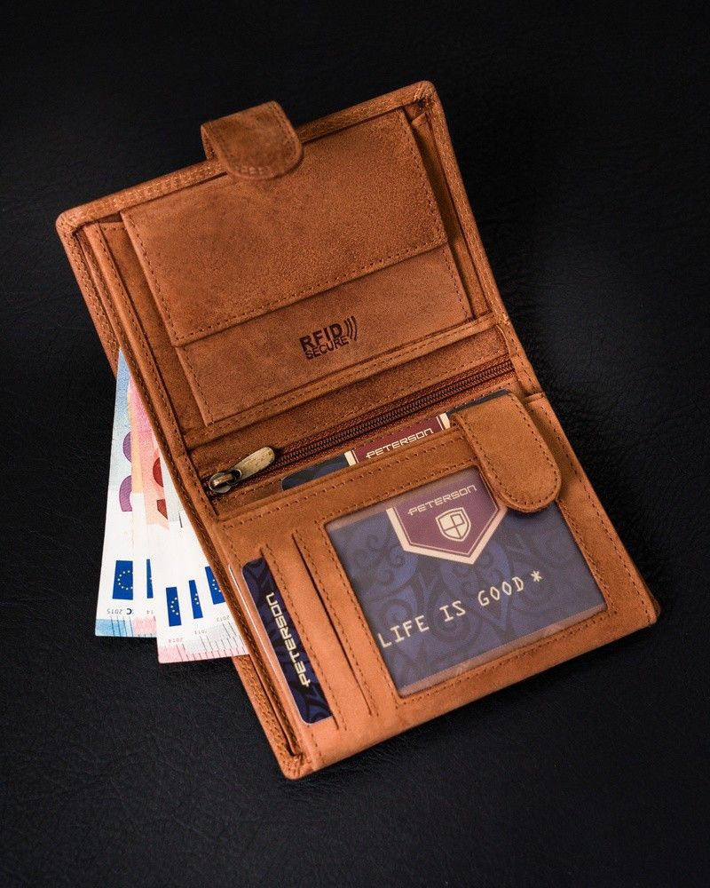 nubukowy portfel męski z systemem rfid protect - peterson