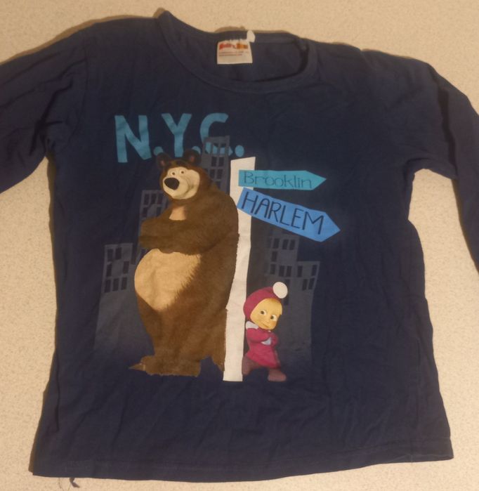 Bluzka dziecięca chłopięca długi rękaw 128 cm Masza i niedźwiedź