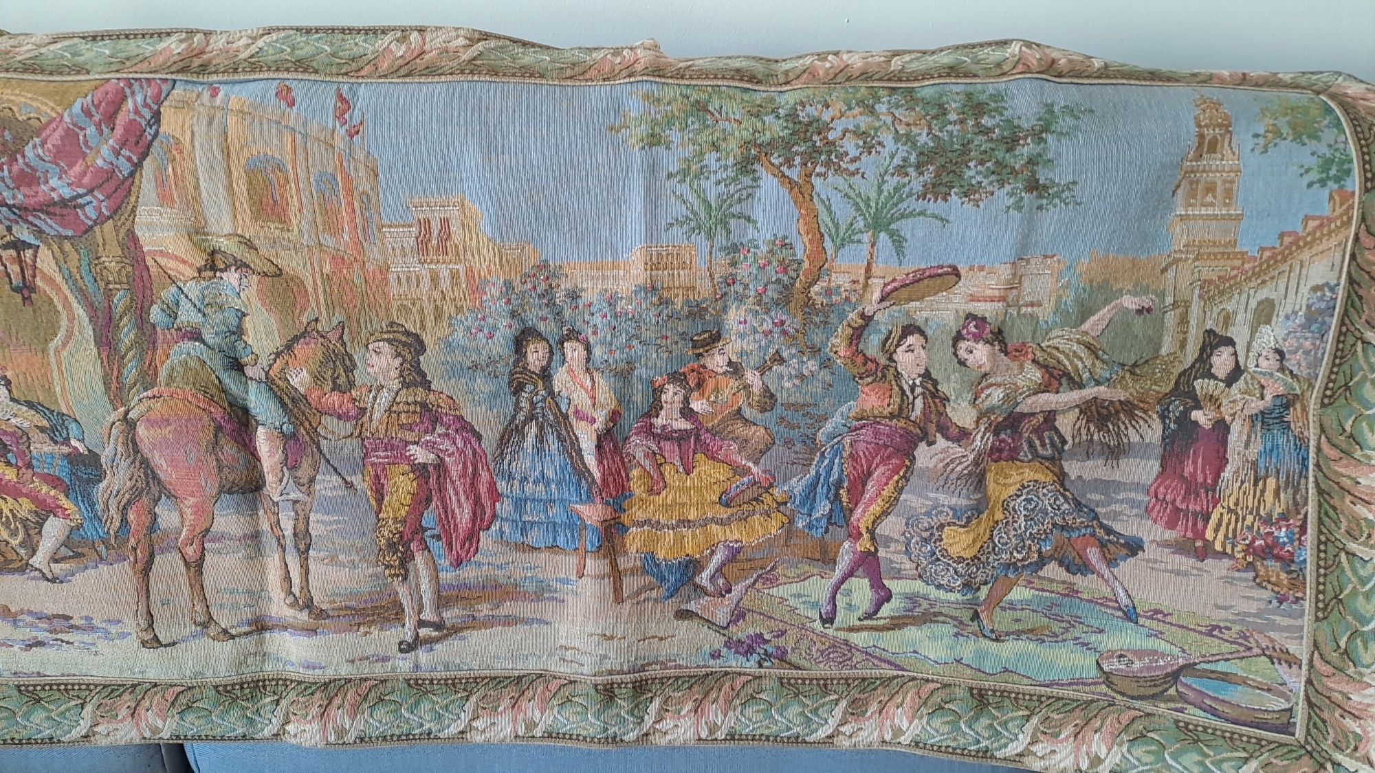 CUDOWNY gobelin kilim makatka żakardowa scenka rodzajowa