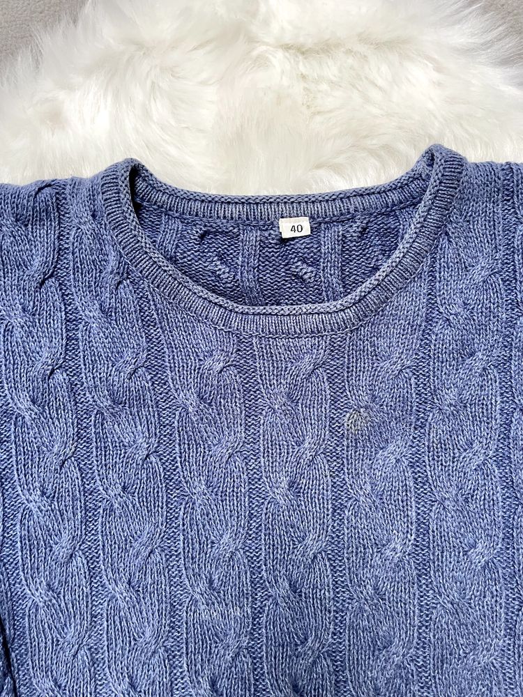 Granatowy sweter prawdziwy vintage L 40 100% bawełna