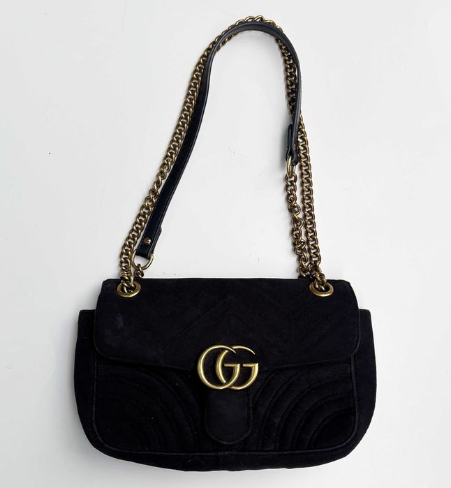 Torebka Czarna Welurowa Gucci Marmont GG Welur Listonoszka
