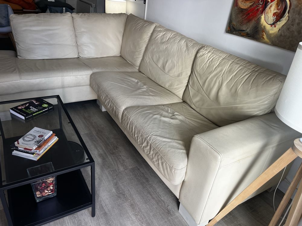 Sofá chaise longue em pele natural