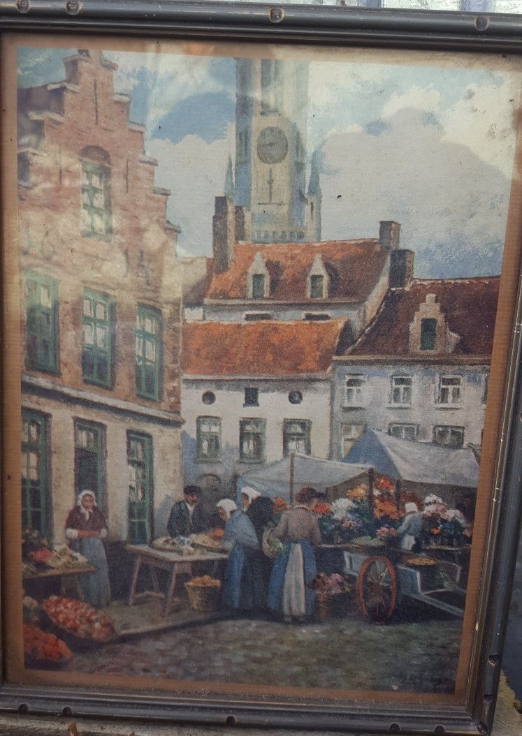 Stary przedwojenny obrazek pod szkłem