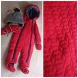 MOTHERCARE 6-9m markowy czerwony zimowy kombinezon pikowany i czapka