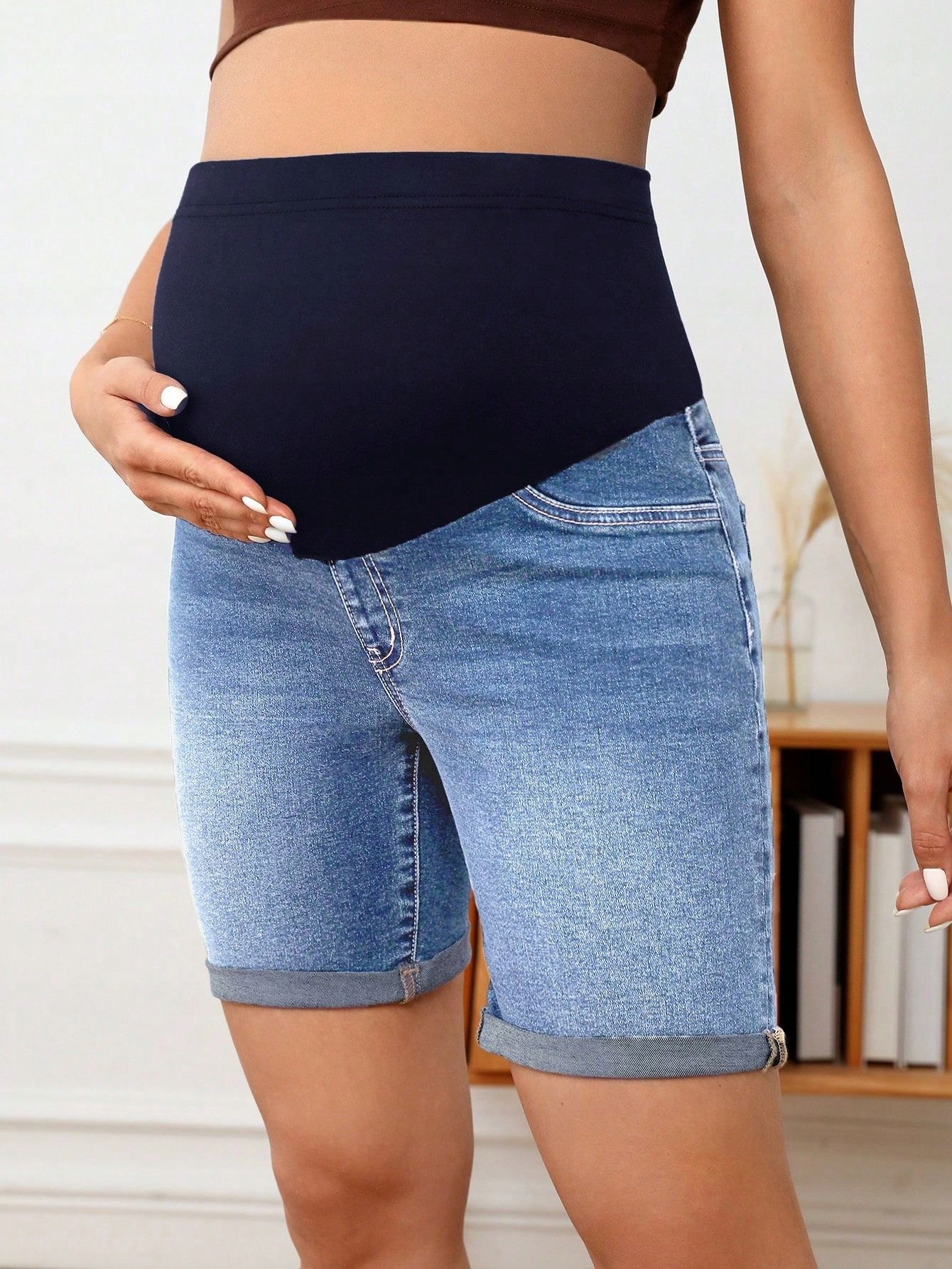 Spodenki Jeansowe Ciążowe Z Wysokim Stanem Dopasowane Shein Xl