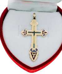 Антикварный кулон крестик 1900  г. Золото 56 585 проба Эмаль