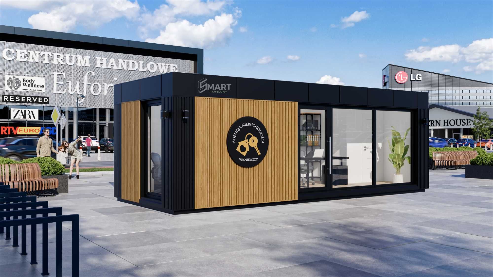 Kontener Biurowy Handlowy Usługowy Pawilon Mobilny Kiosk 6x3 7x3 8x3