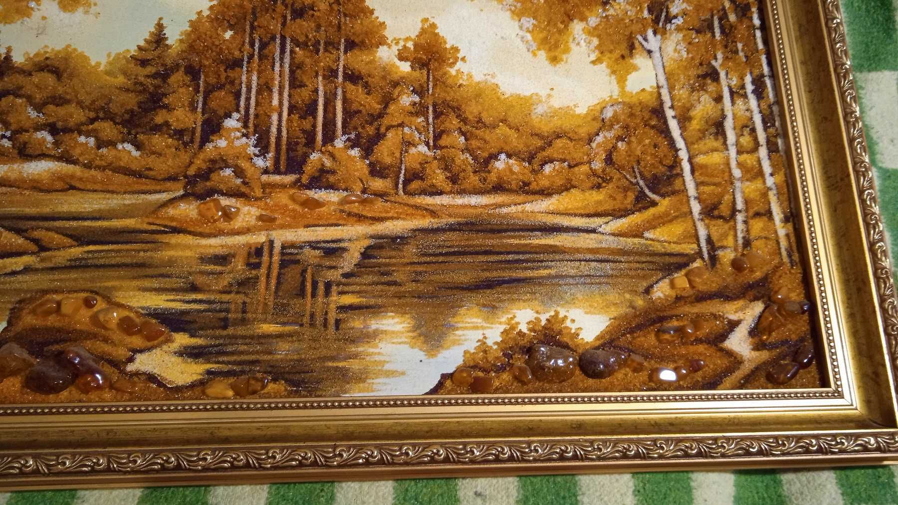 Бурштинова картина лісовий пейзаж 27 х 58 см