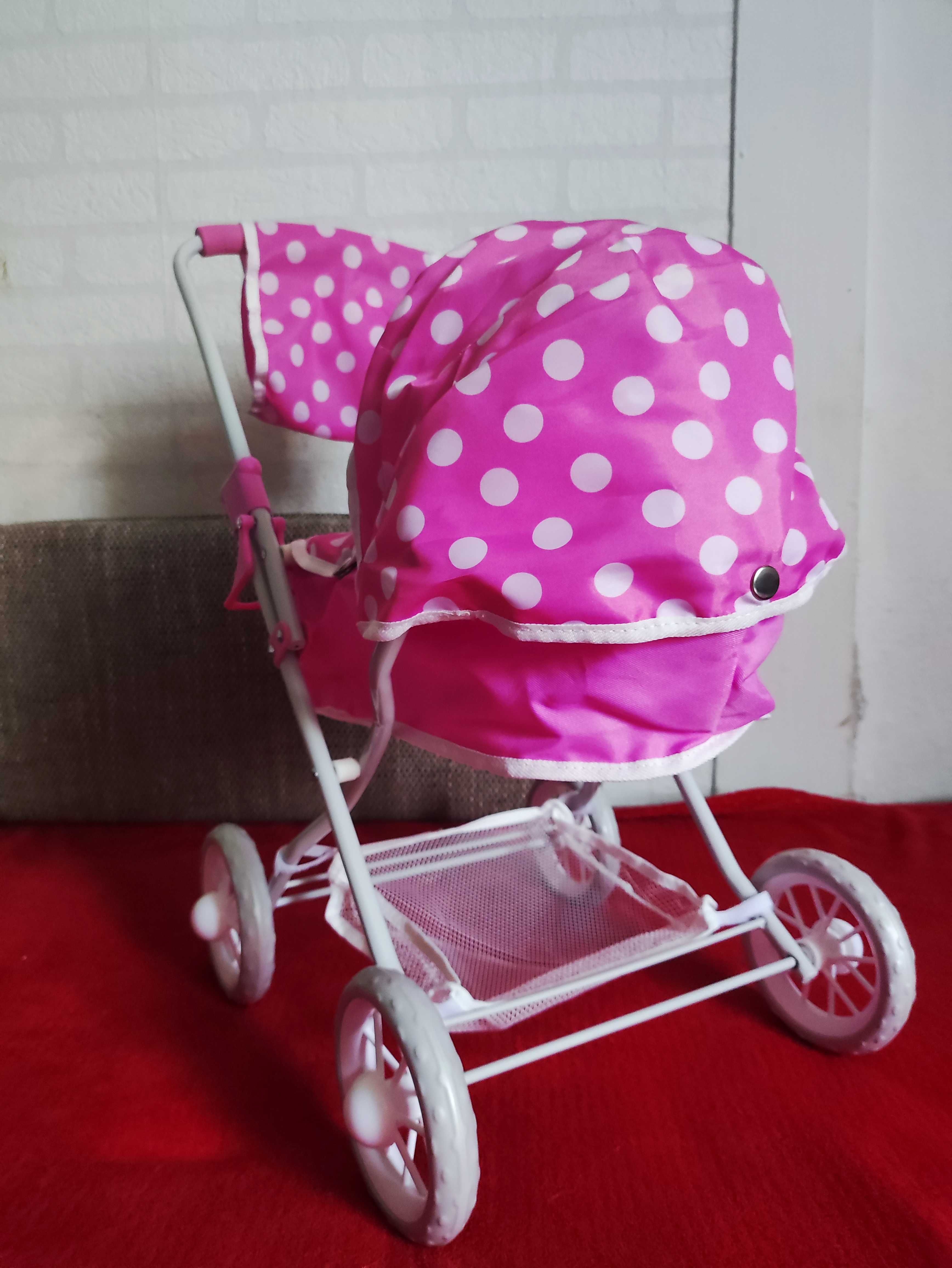 Wózek dla Lalek Różowy dla Dzieci na kółkach wózek gondola z torbą