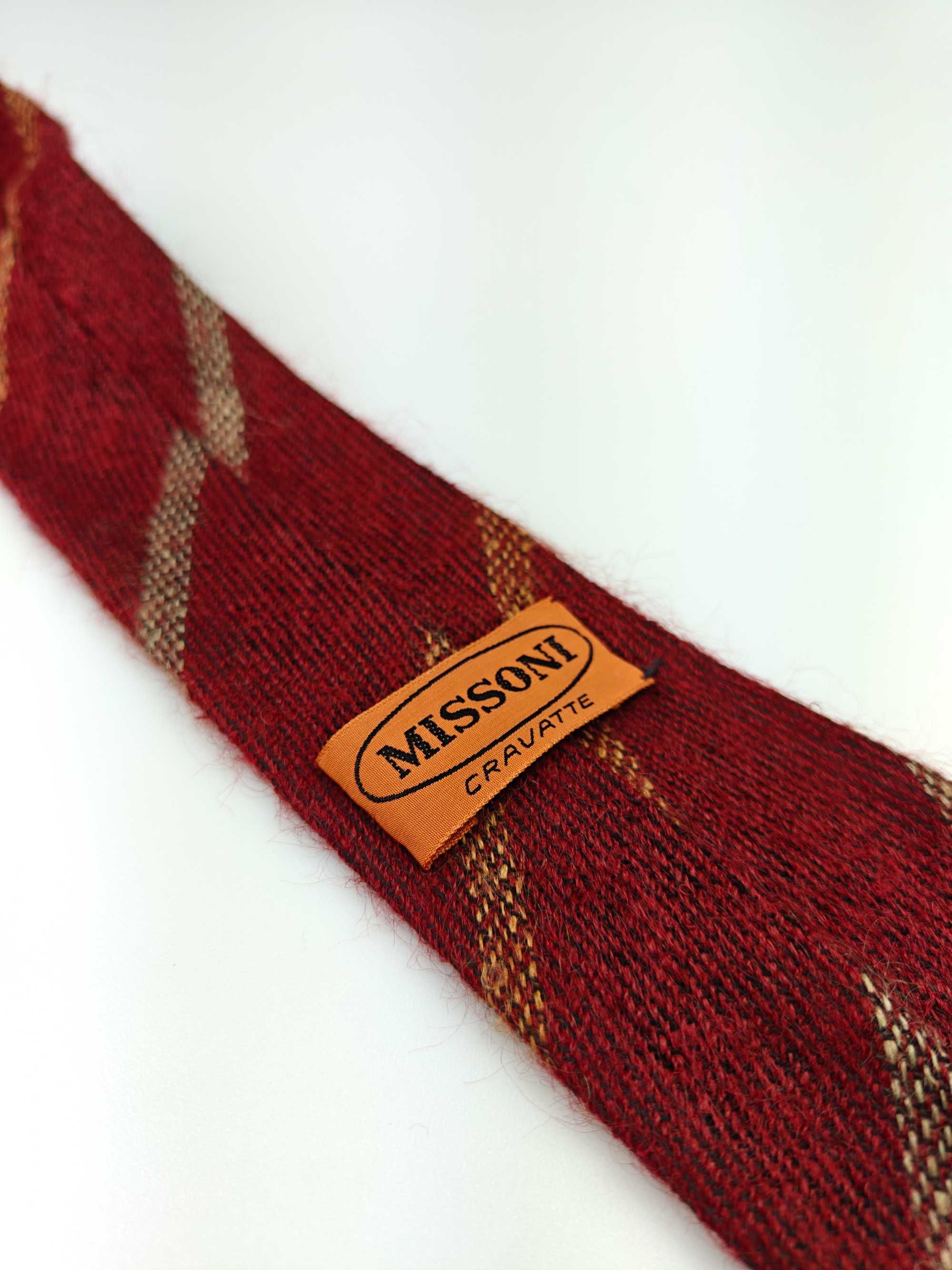 Missoni moherowy wełniany bordowy krawat w paski wrz134