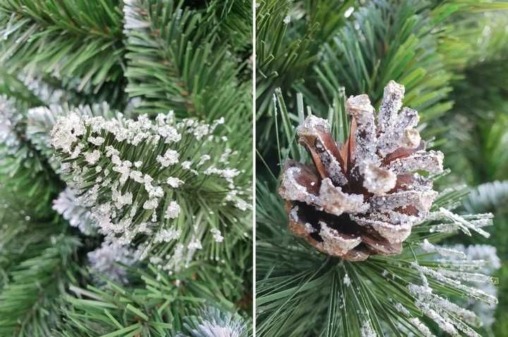 Choinka sztuczna z szyszkami i brokatem DIAMENTOWA GĘSTA 220cm