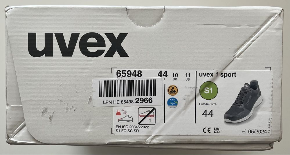 Uvex 1 Sport półbuty ochronne S1 SRC ESD rozmiar 44 czarne nowe
