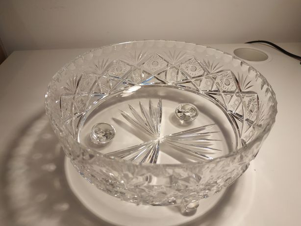 Pięknie zdobiona kryształowa miska PRL 20cm
