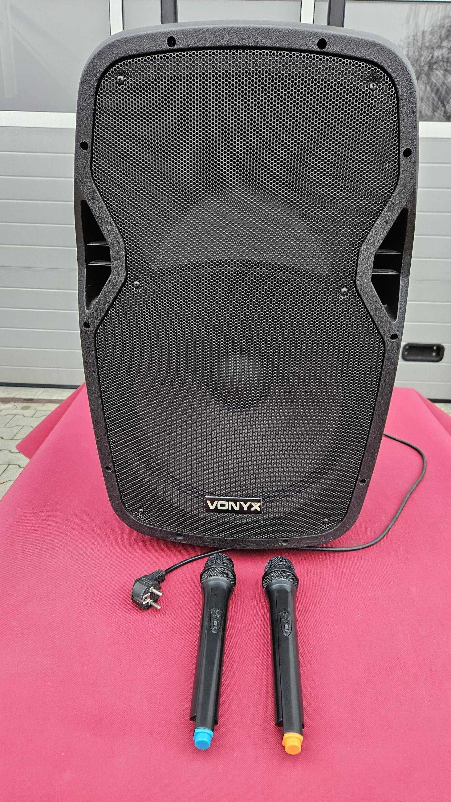 Zestaw Karaoke Kolumna mobilna przenośna 15'' 800W + dwa mikrofony