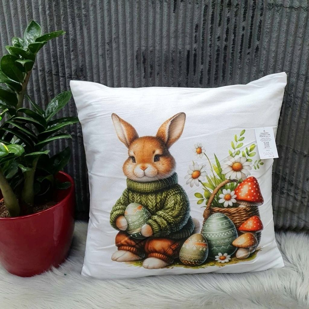 Poszewka świąteczna kolorowa 45 x 45 królik pisanki wielkanocne