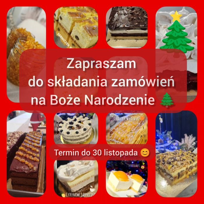 Świąteczne domowe ciasta na zamówienie Sernik Piernik Malinowa chmurka