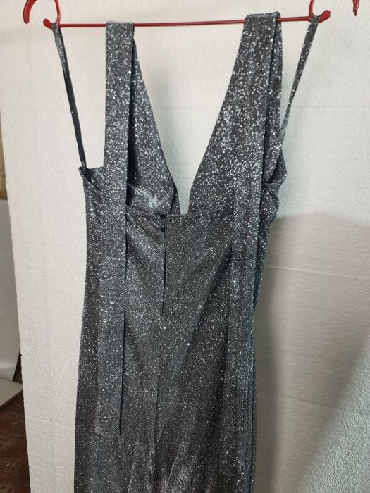 Vestido de gala senhora brilhante cinza M