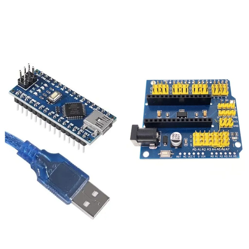 Arduino Nano + płytka rozszerzen + kabelek usb mini