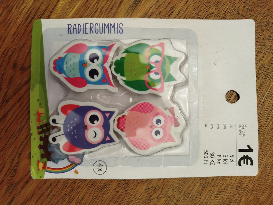 Sprzedam gumki do ścierania sowy nowe