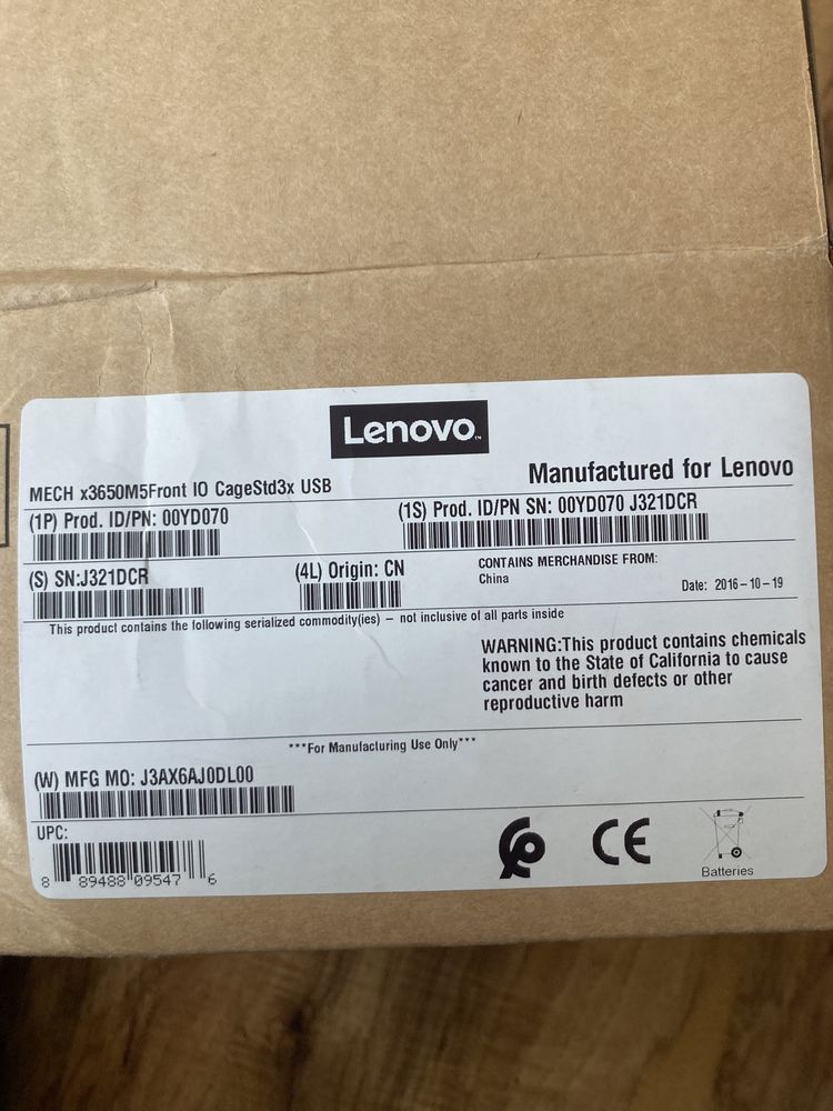 Panel Lenovo Mech System x3650 M5 front IO CageStd 3x USB 00YD070