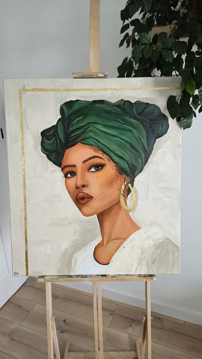 Obraz ręcznie malowany – "Królowa Zieleni" | Akryl na płótnie 80x70 cm