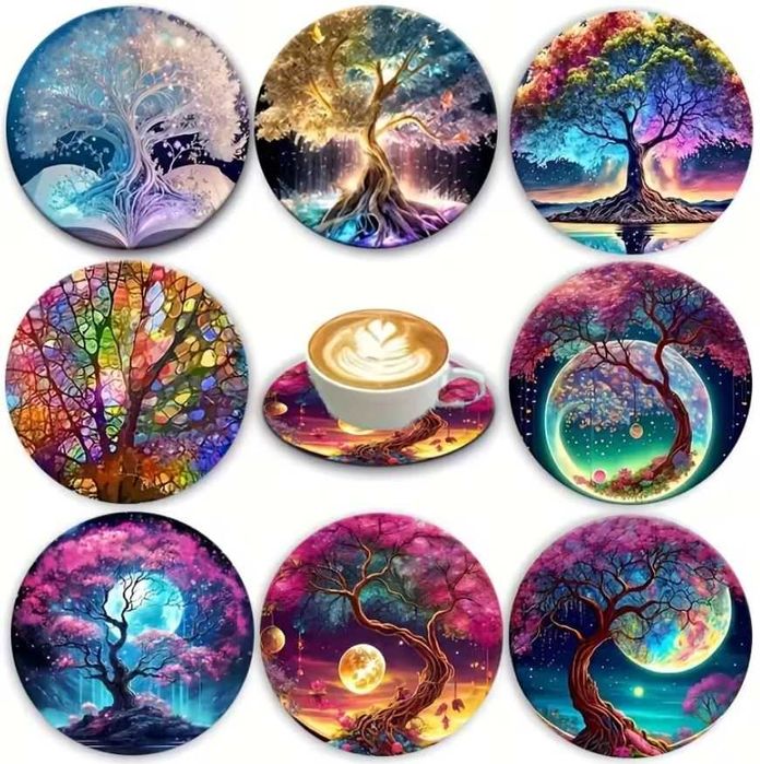 8x RETRO podkładki pod kubek DRZEWO ŻYCIA NA PREZENT podstawki h259