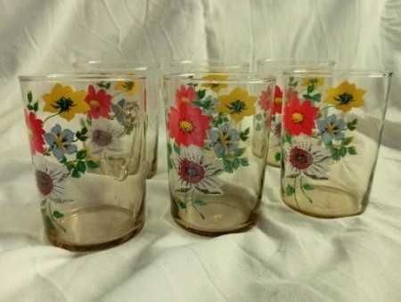 Szklanki z uszkiem kompotierki malowane kwiaty komplet zestaw PRL