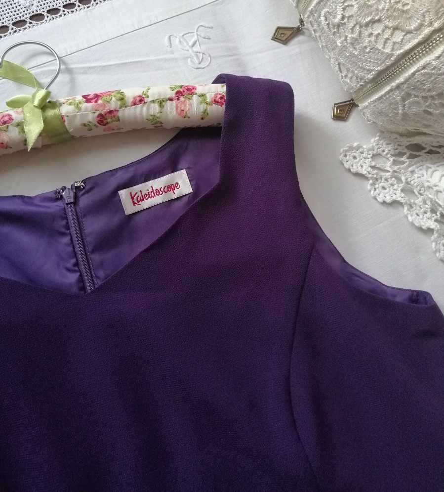 Kaleidoscope nowa fajny materiał zgrabna midi sukienka fioletowa XXL