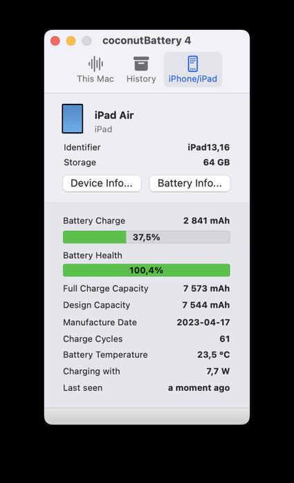 АКБ 100% Гарантія iPad Air 10.9 5gen M1 2022 64 ГБ Blue WiFi #97