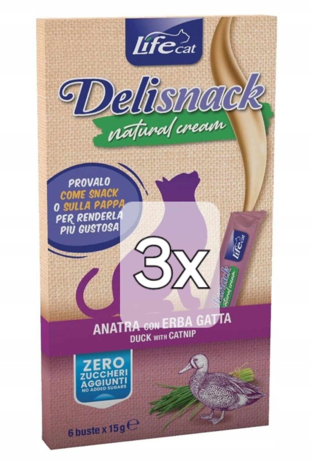 Delisnack 3x 6sztuk, LifeCat Przysmak Kot Pasta Krem Kaczka Przekąska