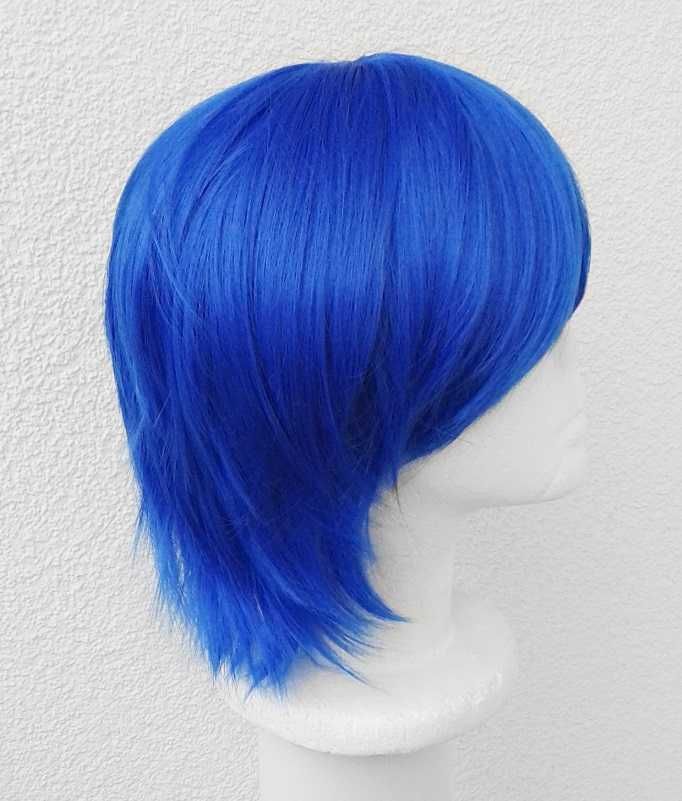 Chabrowa peruka krótka niebieska  z grzywką męska męski cosplay wig