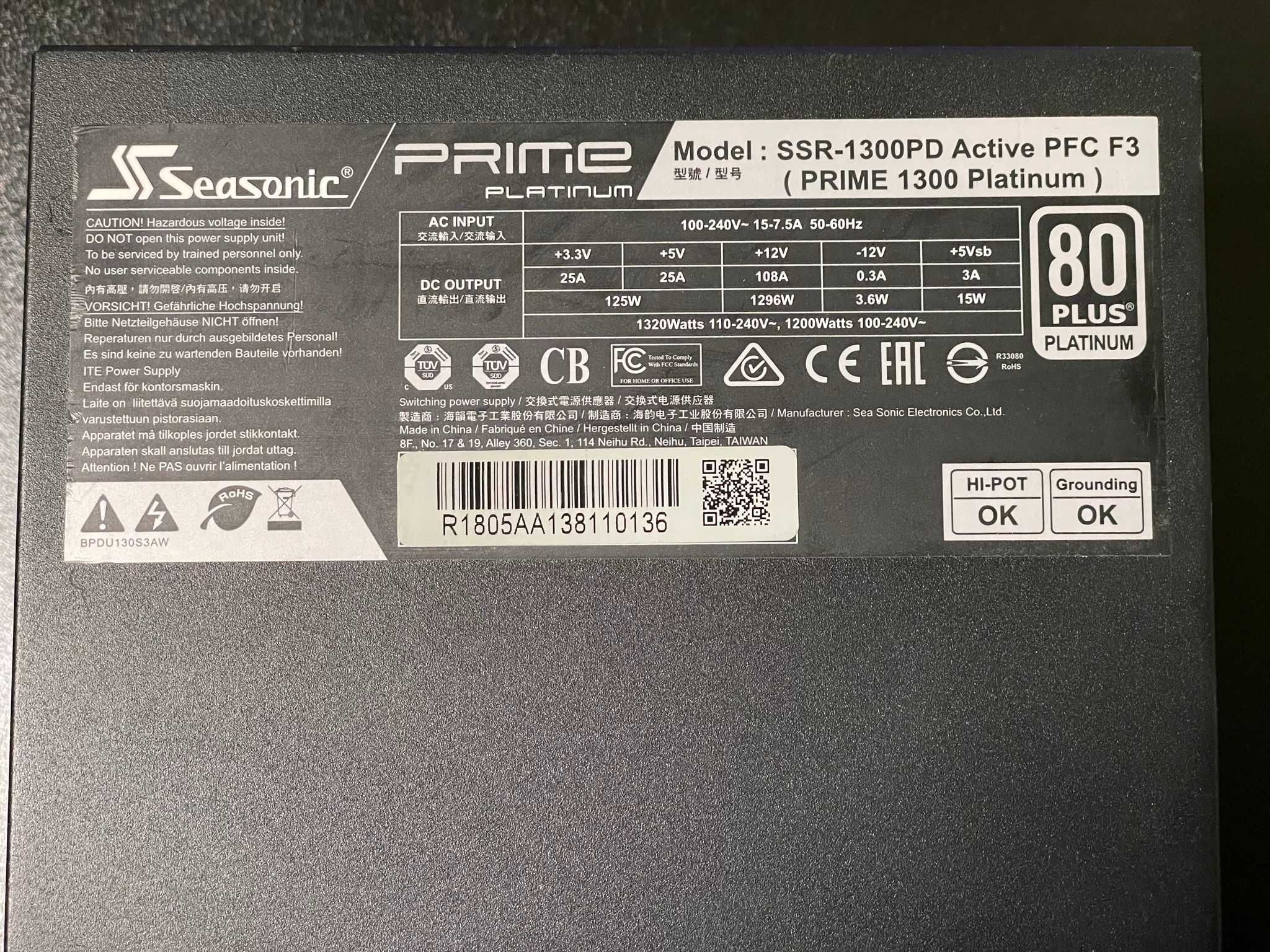 Блок питания Seasonic 1300 PRIME Platinum