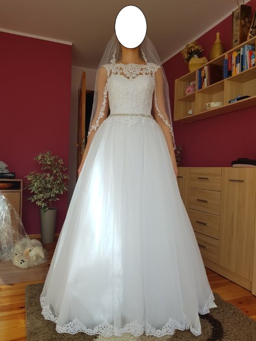 Suknia ślubna Vanilla Sposa r. 38,tren,biała ORGANTYNA, koronka